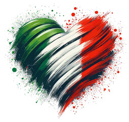 italian flag with abstract heart shape and splashes