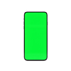 Modern smartphone with green screen, isolated on white or transparent background. PNG, Perfect for app mockups, UX/UI presentations, and digital design showcases.