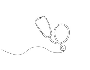 Continuous one line drawing of stethoscope. One line drawing illustration of medical tool. World hypertension day concept single line. Editable outline