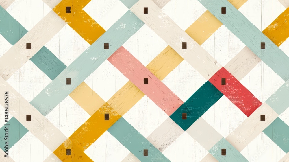 Poster Colorful pattern of squares and rectangles on a white background. The squares and rectangles are in different colors and sizes, creating a visually interesting design