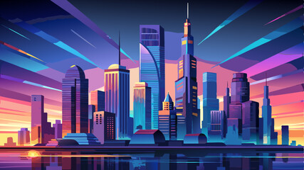 New York City Skyline
A dazzling skyline of glowing skyscrapers towers over shimmering waters, pulsing with urban energy and life.