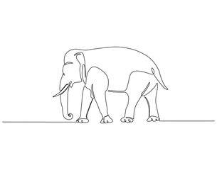 Continuous one line drawing of elephant animal. One line drawing illustration of elephant walking. World hypertension day concept single line. Editable outline