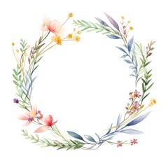 Obraz premium Wildflower wreath border pattern plant white background.
