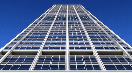 Fototapeta premium Modern skyscraper reaching toward a clear sky.