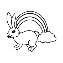 bunny hopping under rainbow line art silhouette vector