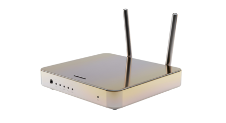 Isolated Modern Wireless Router with Dual Antennas Metallic Finish