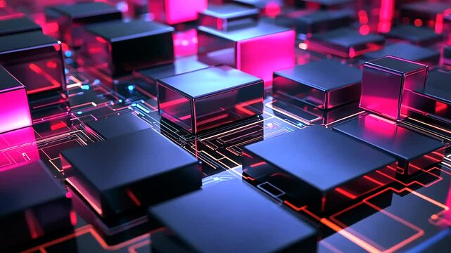 Abstract representation of futuristic technology with glowing cubes and circuit patterns