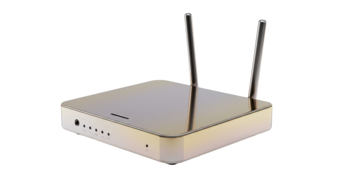 Isolated Modern Wireless Router with Dual Antennas Metallic Finish