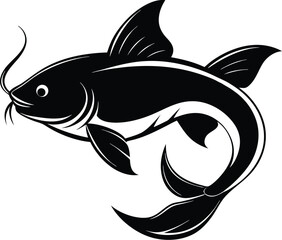 Catfish silhouette, Cat fish silhouette art design