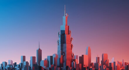 Climbing a Tall Building in a Cityscape with Dynamic Lighting