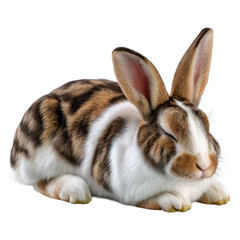 Obraz premium Adorable Tricolor Rabbit Sleeping Peacefully A Close Up Studio Shot of a Young Bunny