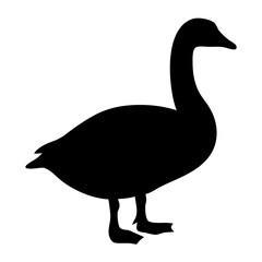 Silhouette of a standing goose with a long neck and webbed feet