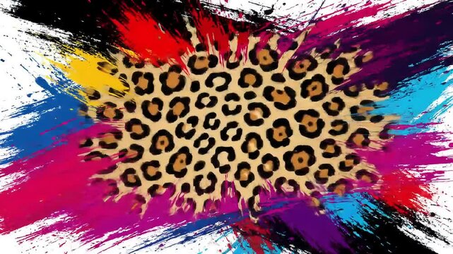 Leopard pattern transition splash in digital paint style