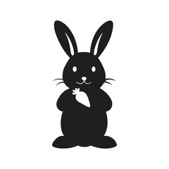 bunny with big ears and a carrot vector silhouette