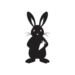 bunny with big ears and a carrot vector silhouette