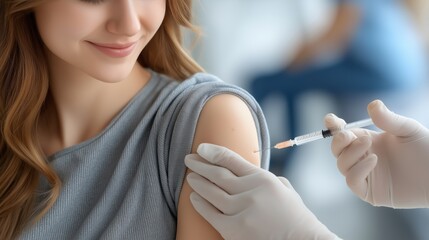 A woman is getting a shot in her arm
