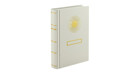 Isolated White Hardcover Book with Golden Sun Emblem