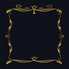 Elegant Golden Frame Border Design with Swirl Decoration for Wedding Invitation, Certificate, or Premium Packaging on Dark Elegant Background	