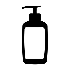 Black and white silhouette of a hand sanitizer or lotion bottle