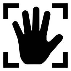 Black and White Graphic Depicting Hand Scan Biometric Identification Process