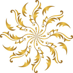 Golden Decorative Swirl Flower Mandala with Rotating Petal Elements for Elegant Ornament, Boho Decoration, and Premium Luxury Branding