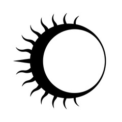 Stylized Solar Eclipse Illustration in Black and White with Spiked Corona