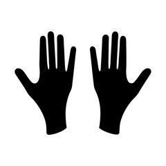 Black silhouette of two outstretched human hands against a white background