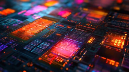 Obraz premium Abstract digital circuit board, vibrant, colorful, glowing, intricate