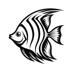 Angelfish Icon. Stripped Marine Life Silhouette. Black & White Aquatic Fish. Isolated
