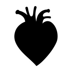 A minimalistic black silhouette of a human heart on a white background