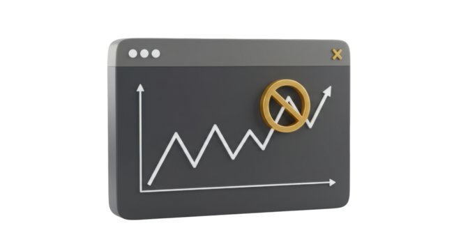 Isolated 3D Render of a Declining Stock Chart with Prohibited Symbol