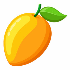 Single Ripe Mango Fruit with Green Leaf Illustration