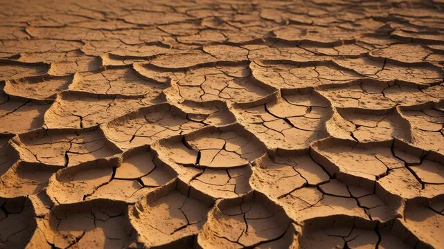 Tire marks on dry and cracked earth featuring clay and sand, broken surface texture.