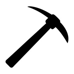 Simple black and white icon of a vintage miners pickaxe tool
