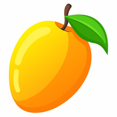 Single Ripe Yellow Mango with Green Leaf Illustration