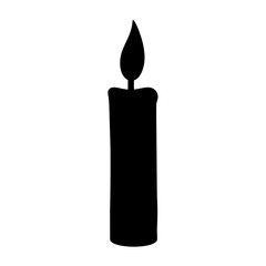 Silhouette of a single candle with flame against a white background