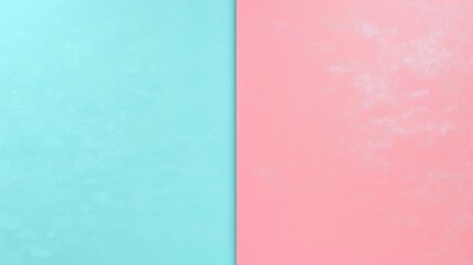 Fototapeta premium Two-toned pastel backdrop. Soft, light teal and pale pink hues create a calming, vibrant contrast. Subtle texture adds visual interest