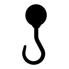 A black silhouette illustration of a hoist hook with sphere attachment