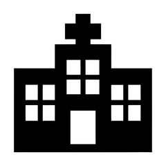 Fototapeta premium Simple black and white pixel art illustration of a medical hospital building