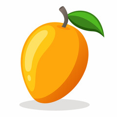 Single Ripe Mango Fruit with Green Leaf Illustration