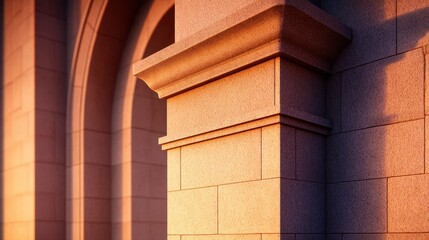 Obraz premium Close-up view of architectural stonework highlighting intricate details at sunset