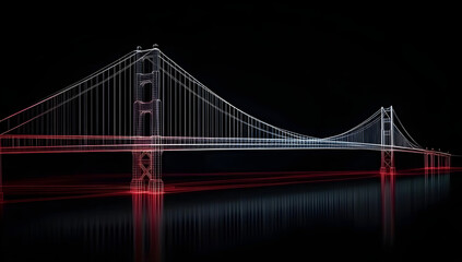 Obraz premium The San Francisco Golden Gate Bridge is depicted in wireframe, giving off a futuristic and technological vibe
