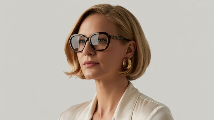 Fototapeta premium Stylish Woman with Short Blonde Hair and Eyeglasses Professional Portrait