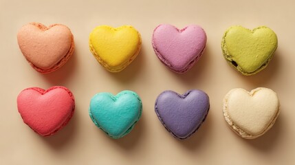 Obraz premium Colorful heart-shaped macarons arranged in a grid