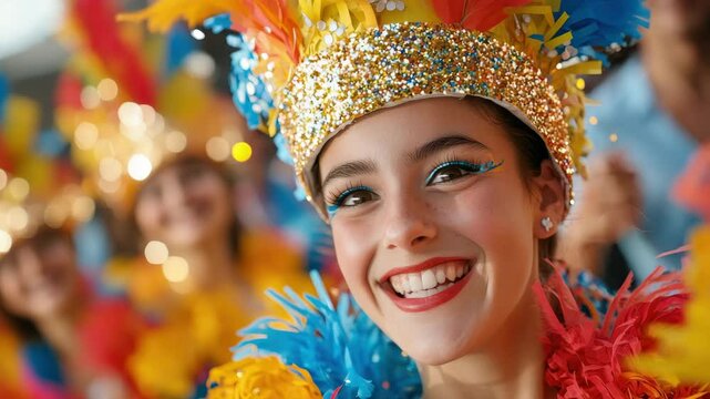 Cheerful Performer in Colorful Costume at Festival Celebration Event