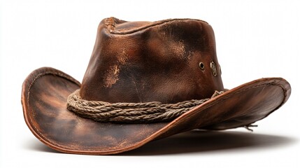 Stylish Leather Cowboy Hat Isolated on White Background