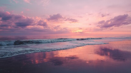 Fototapeta premium Serene Sunset Pink Hues Over Calm Ocean Waves