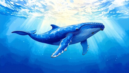 Fototapeta premium 太陽に向かって泳ぐクジラ