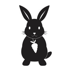 black rabbit with a big carrot vector silhouette