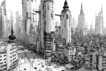 Architectural cityscape sketch futuristic dystopian metropolis